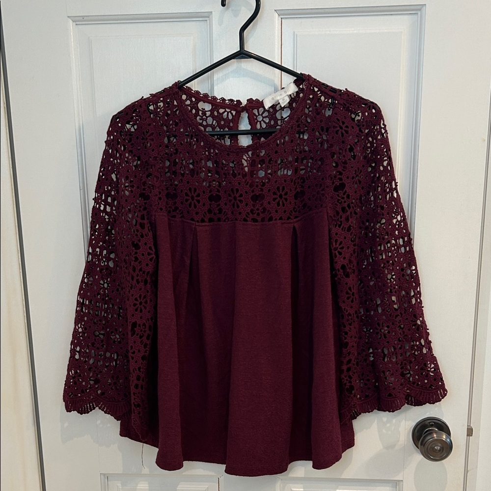 Anthropologie Burgundy Crochet Lace Blouse